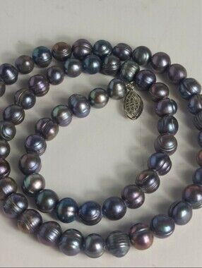 Vintage Peacock Pearl Necklace 20.5” Iridescent Blue Purple Gray Green Pearls